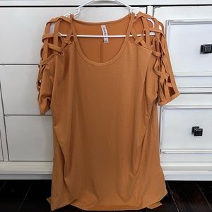 Mustard short sleeve cut out tee